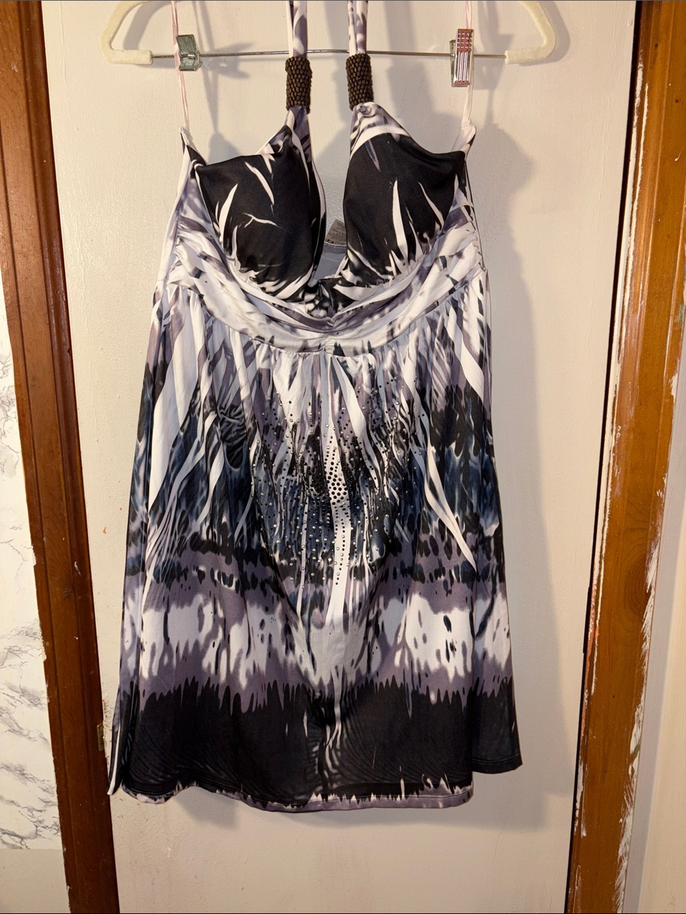 INGEAR Black & White Printed Halter (blackout) Dress with Bra Cups